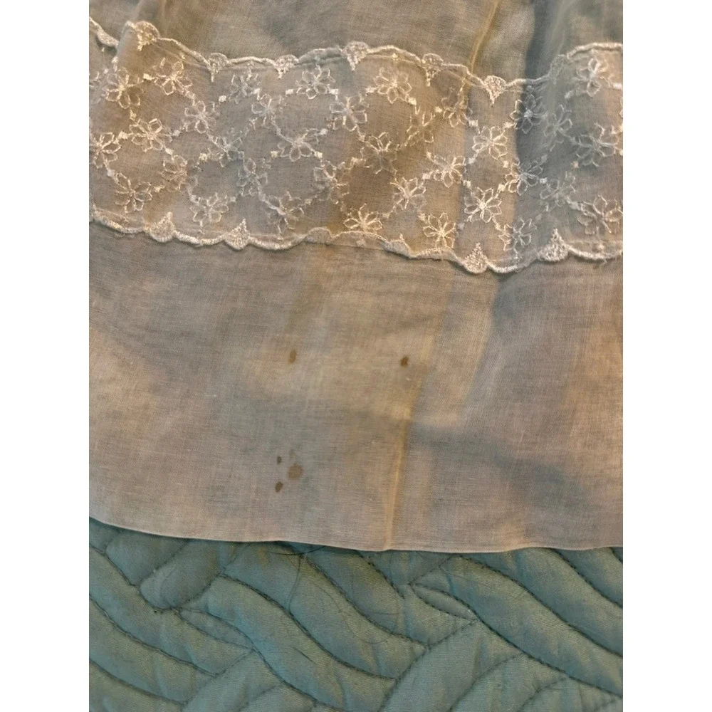 Vintage White Sheer Half Apron Lace Trim Dual Pockets Retro Kitchen Costume